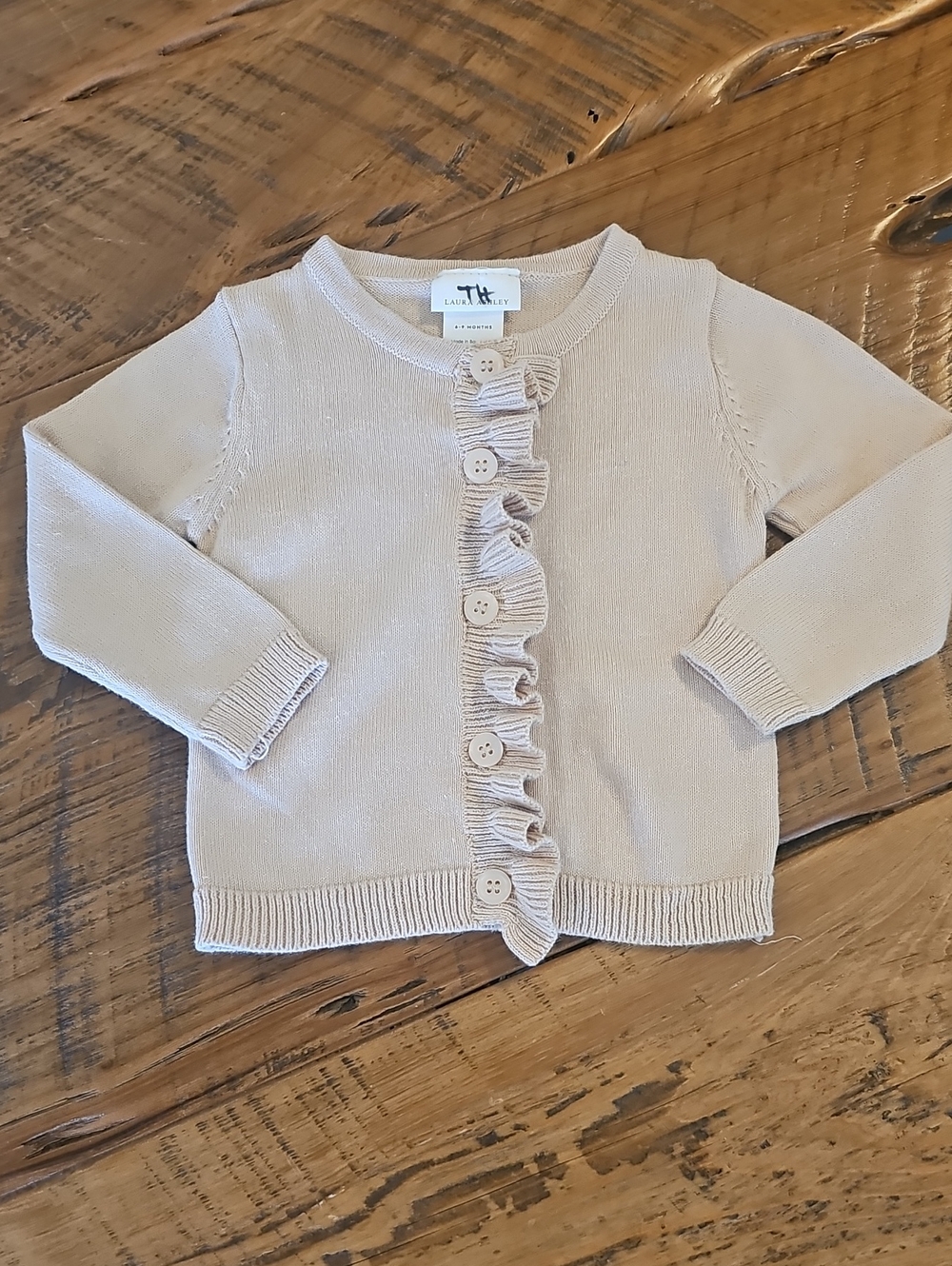 Laura Ashley Baby Ruffle Button Cardigan - Light Beige